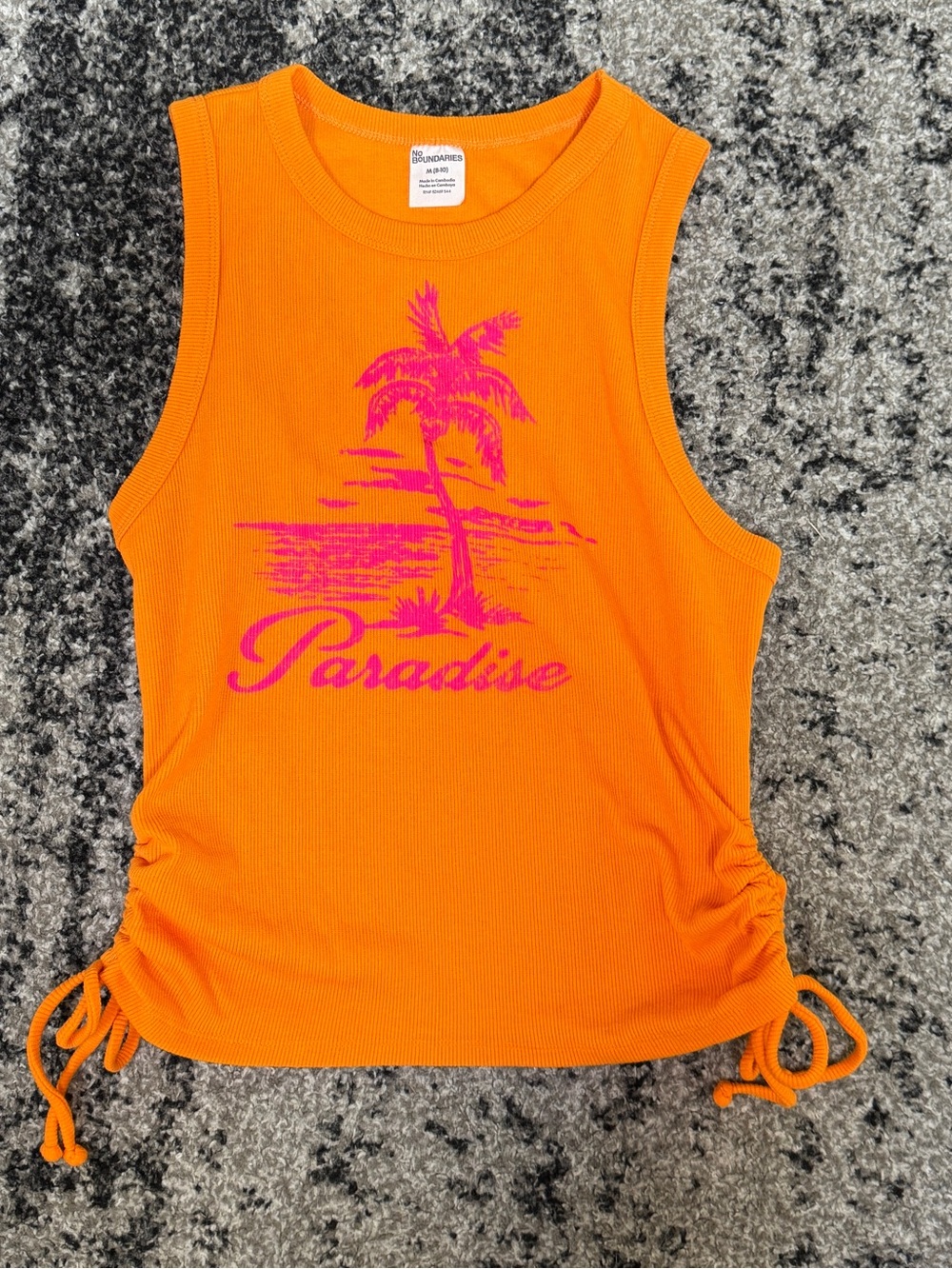 No Boundaries Orange Tank with Pink Paradise Palm Graphic